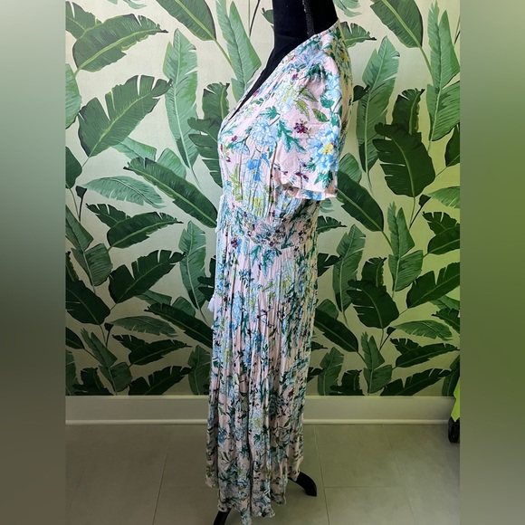 Boutique Pink Floral Midi Dress Button Up Split Summer Boho Long Beach Dress M - Picture 8 of 10
